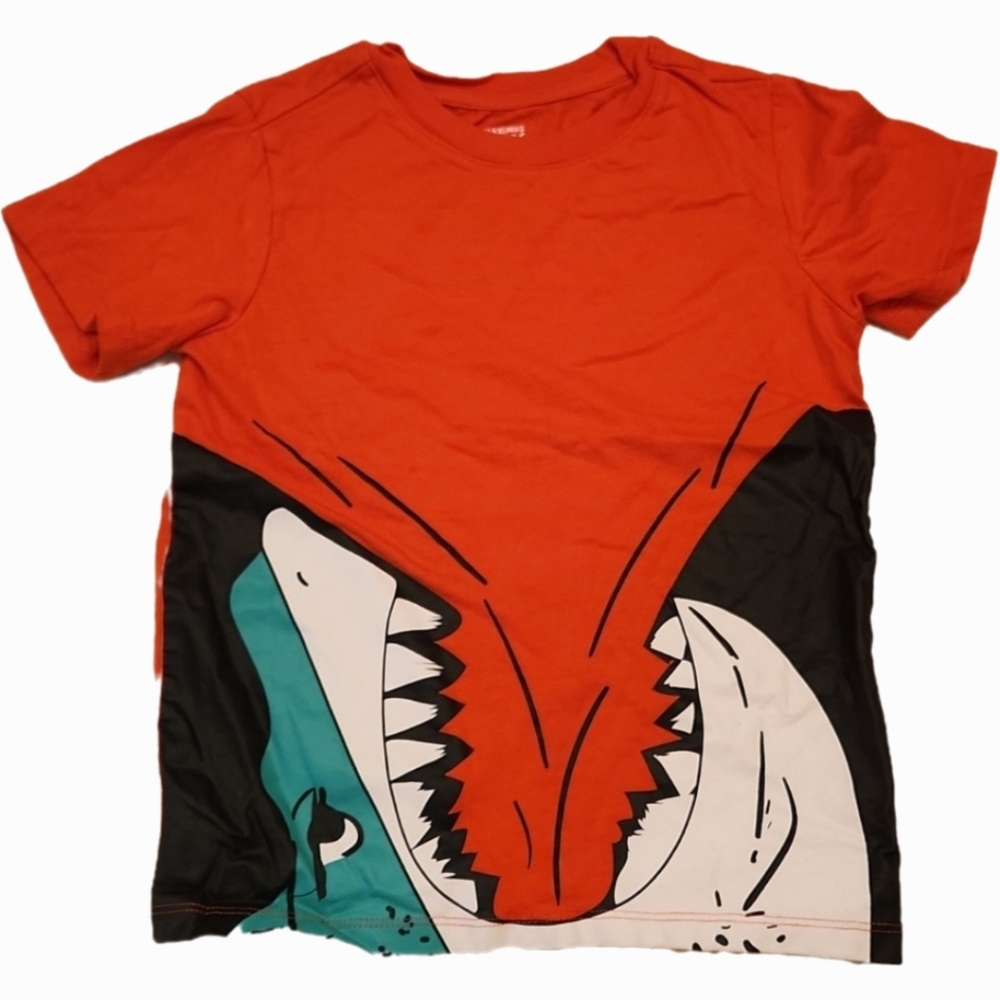 Maximus Rex orange black white tshirt with shark imagesize 6 T